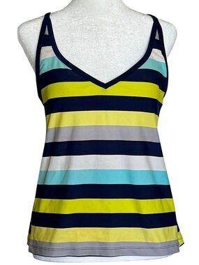 JAG Bikini Set Size L Stripe Swim Top Bottom Blue Yellow Aqua White Padded Cups